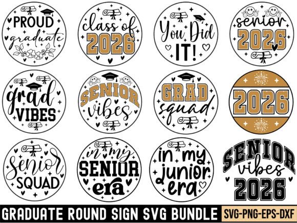 12 Graduate Round Sign SVG Bundle for Crafts and Graphics