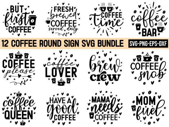 Coffee Round Sign SVG Bundle: A Graphic Design Asset for Crafts and Creations