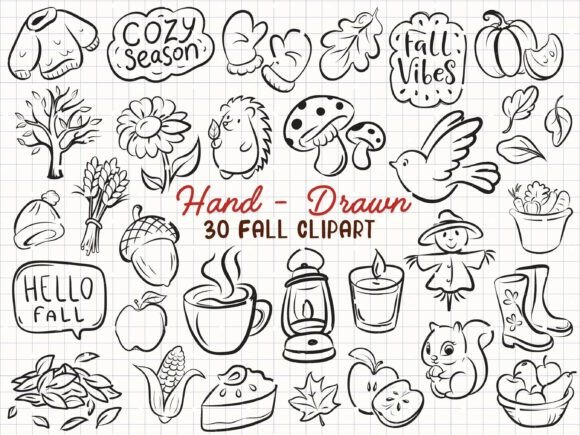 Handdraw Fall Clipart Autumn Cozy Season: A Graphic Design Asset for Local Business Branding