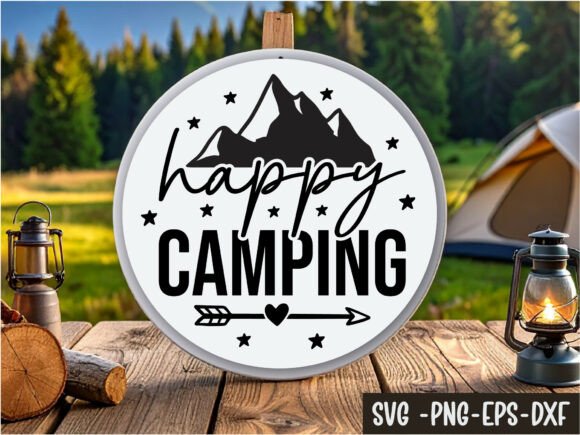 Happy Camping Round Sign SVG for Crafts and Graphics