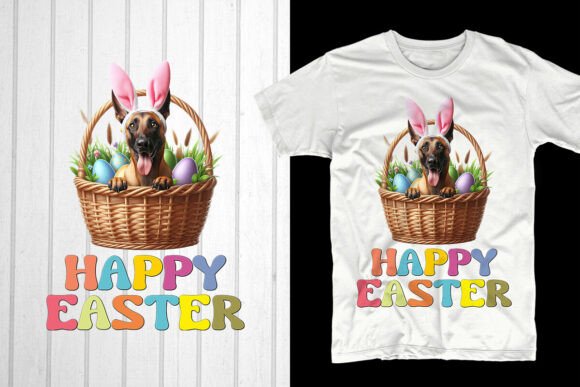 Happy Easter. Malinois Dog Graphic Design Asset for T-Shirt and Web Publishing
