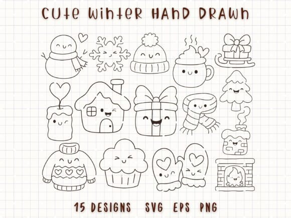 Kawaii Winter SVG Cozy Season Line Art Review