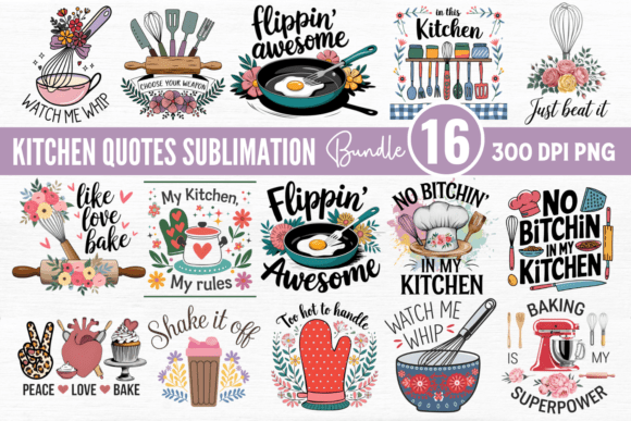 Kitchen Quotes Sublimation PNG Bundle for Crafts and Graphics