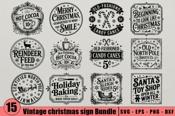 Vintage Christmas Sign SVG Bundle: A Timeless Embroidery Design for Holiday Projects